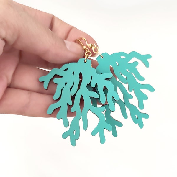 Boucles d'oreilles Turquoise Coral Branch, Boucles d'oreilles Déclaration, Boucles d'oreilles corail, Boucles d'oreilles élégantes, Boucles d'oreilles en bois turquoise, Boucles d'oreilles Dangle, TRQ 8