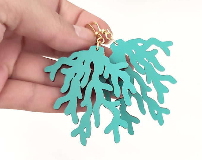 Turquoise Coral Branch Earrings, Statement Earrings, Coral Earrings, Elegant Earrings, Turquoise Wooden Earrings, Dangle Earrings, TRQ 8