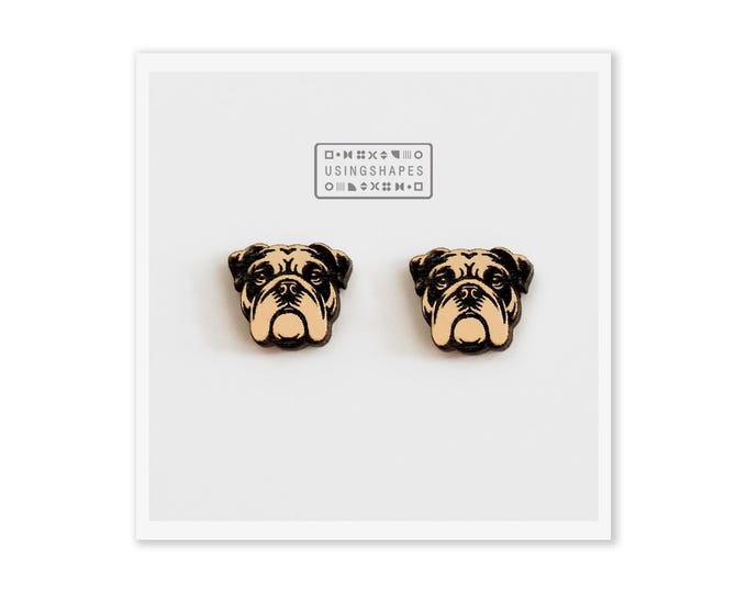 Bulldog Dog Stud Earrings, Dog Post Earrings, Wooden Earrings, Bulldog dog Post Earrings, Eco friendly