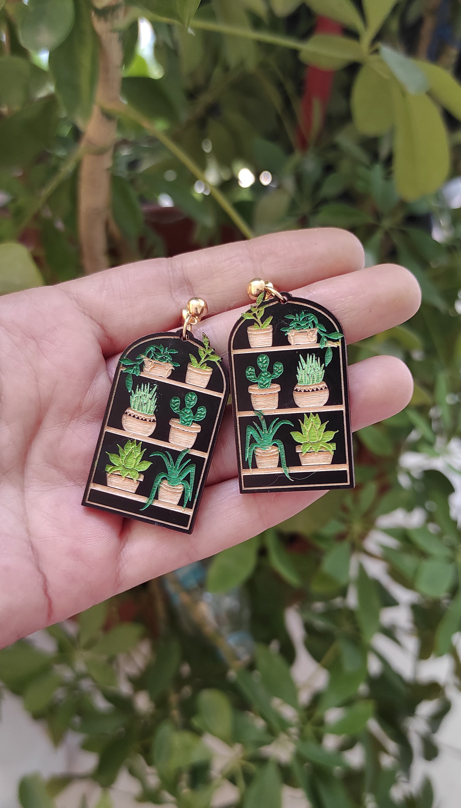 Pot Plant Earrings Cactus Earrings Succulent Plant Drop Etsy