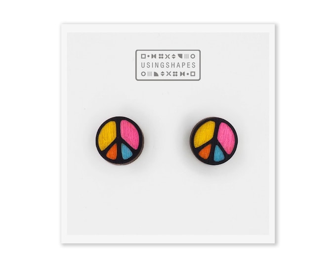 Peace Symbol Stud Earrings, Peace Sign Earrings, Wood Stud Earrings, Hippie Style Studs, Wooden Jewelry, Eco friendly