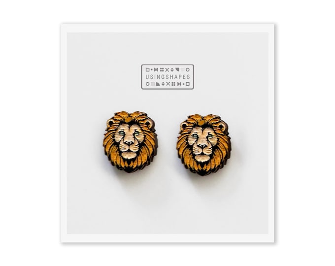 Lion Stud Earrings, Wild Animal Earrings, Handmade Earrings, Zodiac Stud Earrings