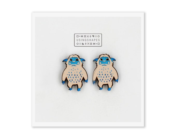 Yeti Stud Earrings, Big Foot Snowman, Yeti Monster Earrings, Lightweight Studs, Casual Wear Earrings, Cute Yeti Earrings, Eco friendly