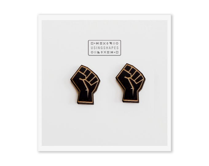 Black Raised Fist Stud Earrings, Hand Painted BLM, Wooden Stud Earrings, Power Symbol Of Solidarity, Activist Earrings, Eco friendly