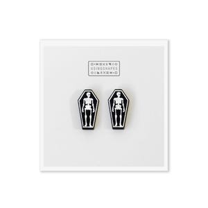 Halloween Skeleton Coffin Stud Earrings: Creepy Goth Wooden Jewelry