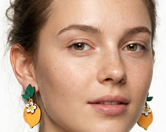 Lemon Drop Earrings: Birch Wood Citrus Jewelry