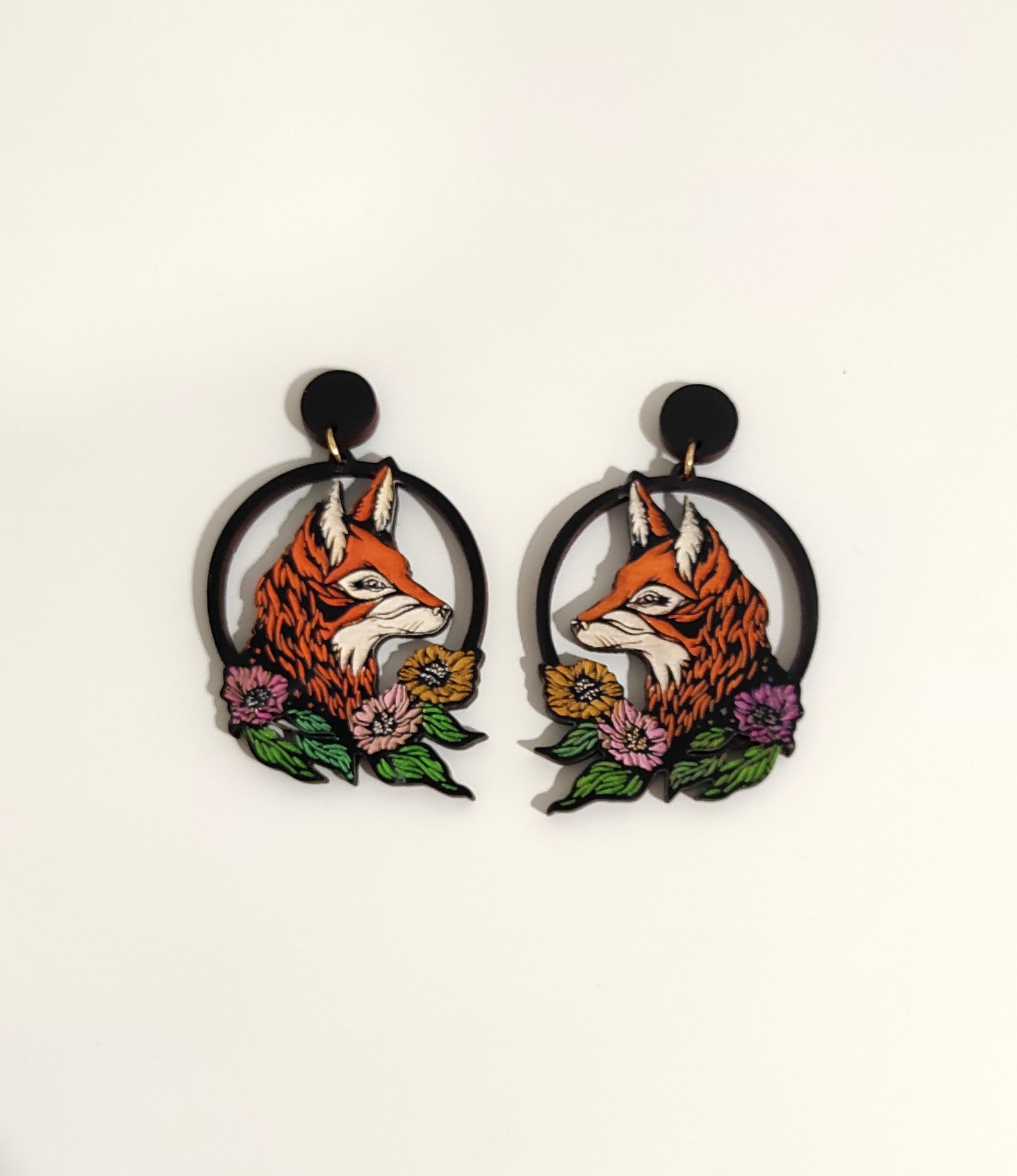YAYAKO Acrylic Cartoon Fox Earrings - Dangle Drop Fashion Animal Jewelry, Cute Gift For Women, Burgundy Velvet Bag - View #5