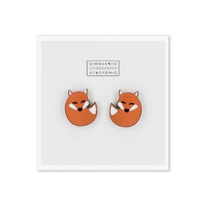 Orange Fox Wooden Stud Earrings, Forest Animal