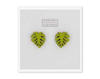 Monstera Leaf Stud Earrings, Green Tropical Plant Post Earrings
