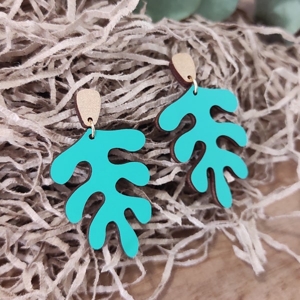 Matisse Inspired Wooden Drop Earrings, Turquoise Earrings, Art Inspired Jewelry TRQ09