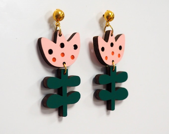Pink Flower Drop Earrings, Flower Jewelry, Floral Earrings, Boho Jewelry, Colorful Earrings, Spring Earrings, Eco friendly