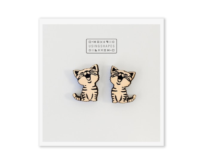 Baby Cat Stud Earrings, Cat Post Earrings, Kitten Earrings, Wooden Earrings, Pet Studs, Kitten Post Earrings, Cute Baby Cat, Eco friendly