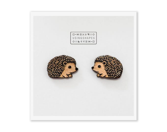 Hedgehog Stud Earrings, Woodland Animal Earrings, Forest Animal Studs, Forest Animal, Wooden Earrings, Animal Jewelry, Eco friendly