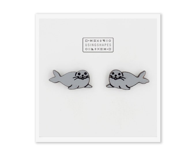 Seals Stud Earrings, Sea Animal Stud Earrings, Wooden Stud Earrings, Cute Seal Earrings, Handmade Earrings, Gift for Her, Eco friendly