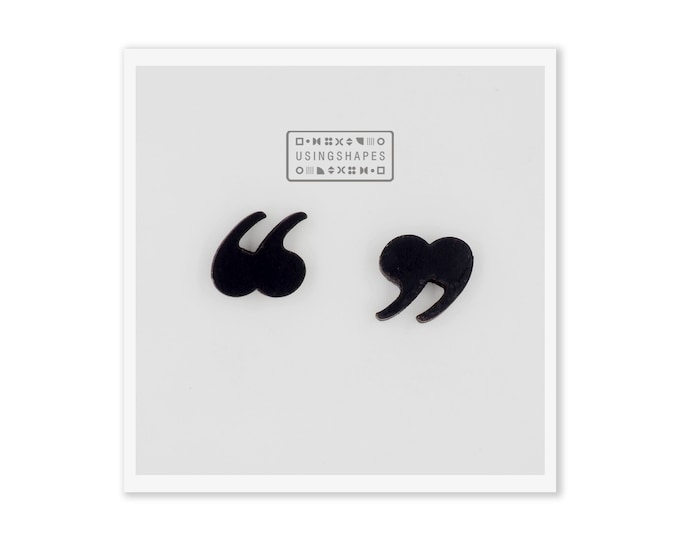 Quotation Mark Stud Earrings, Quotation Mark Jewelry, Accessories, Stud Earrings, Gift Idea, Funny Earrings, Black Studs, Eco friendly