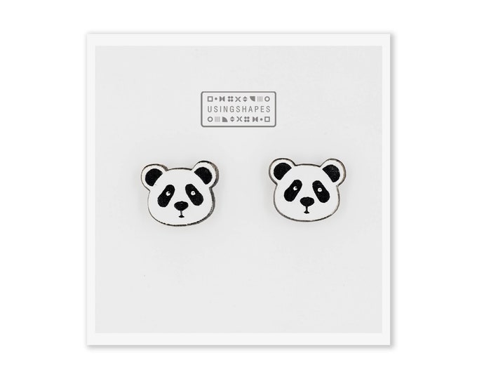 Panda Head Stud Earrings, Panda Bear Stud Earrings, Animal Earrings, Nature Lover, Black and White, Panda Bear Studs, Eco friendly