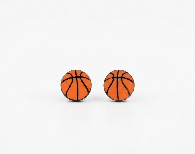 Basketball Stud Earrings, Wooden Jewelry, Sports Gift