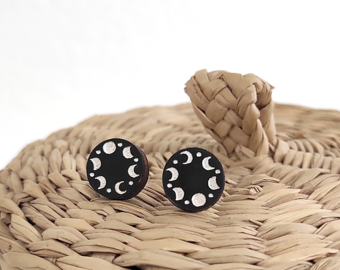 Lunar Cycle Stud Earrings Mystical Moon Phase Jewelry Gift