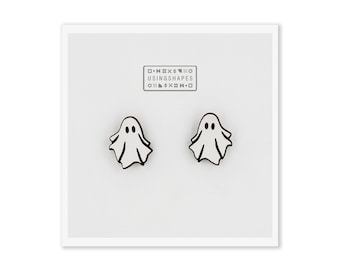 Witte geest-oorknopjes, houten Halloween-sieraden