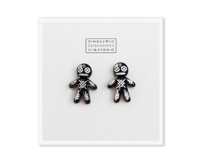 Voodoo Doll Earrings, Halloween Stud Earrings, Creepy Witchcraft Jewelry, Spooky Gifts