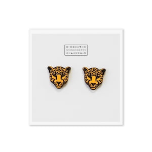 Leopard Head Stud Earrings, Wooden Jewelry, Animals Post Earrings