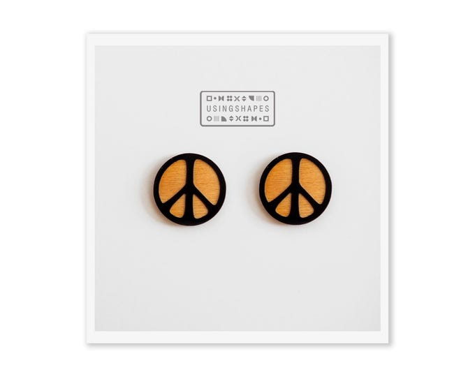 Peace Symbol Stud Earrings, Peace Sign Earrings, Wood Stud Earrings, Hippie Style Studs, Wooden Jewelry, Eco friendly