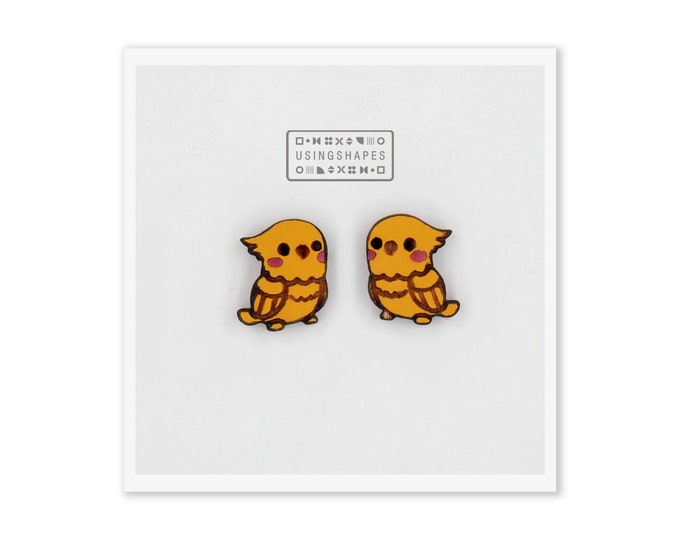 Cockatiel Bird Stud Earrings, Kawaii Studs, Cute Earrings, Bird Studs, Cockatiel Bird Stud Earrings, Bird Post Earrings, Eco friendly