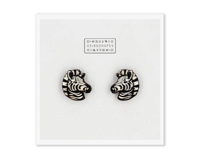 Zebra Stud Earrings, Zebra Studs, Black and White Posts, Animal Lovers, African Earrings, Wooden Earrings, Eco friendly