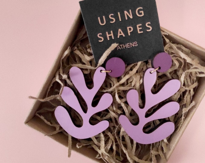 Purple Matisse Inspired Wooden Drop Earrings, Purple Earrings, Art Inspired Jewelry, Eco friendly