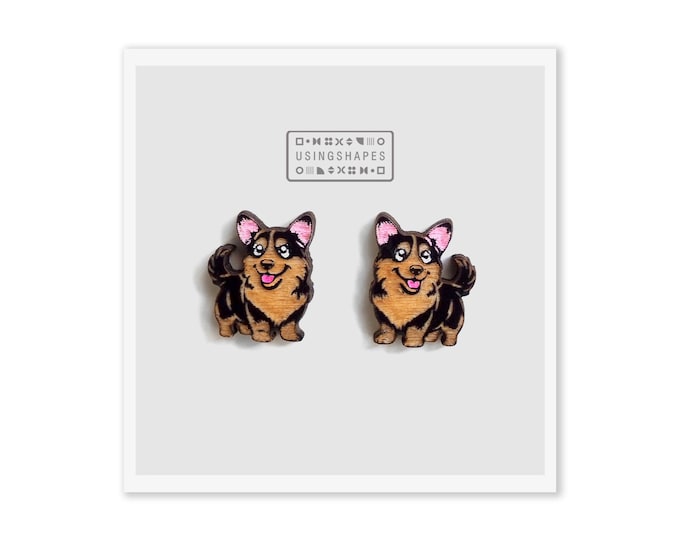 Corgi Dog Stud Earrings, Handmade Wooden Earrings, Pembroke Welsh Corgi Stud Earrings, Dog Lover Gift Idea, Eco friendly earrings