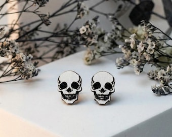 Handmade White Skull Stud Earrings, Hypoallergenic Posts