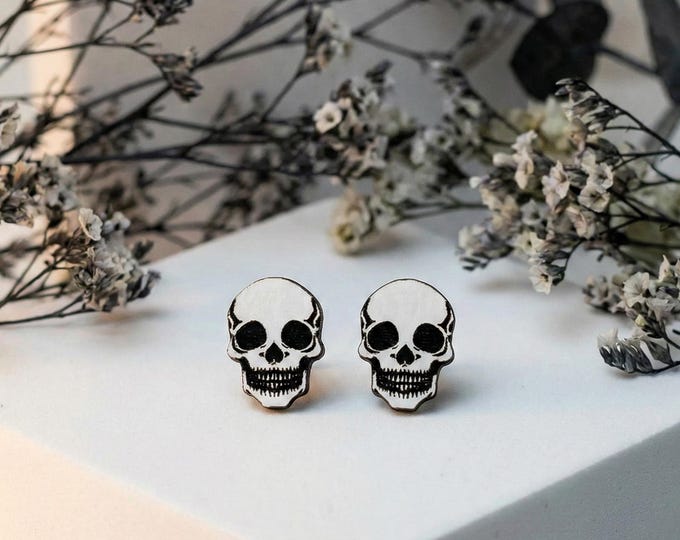 Skull Stud Earrings, White Skull Post Earrings, Hypoallergenic posts