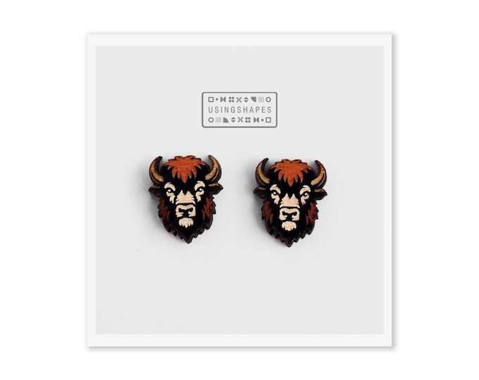 Bison Stud Earrings, Buffalo Earrings, Wood Earrings, Boho Earrings