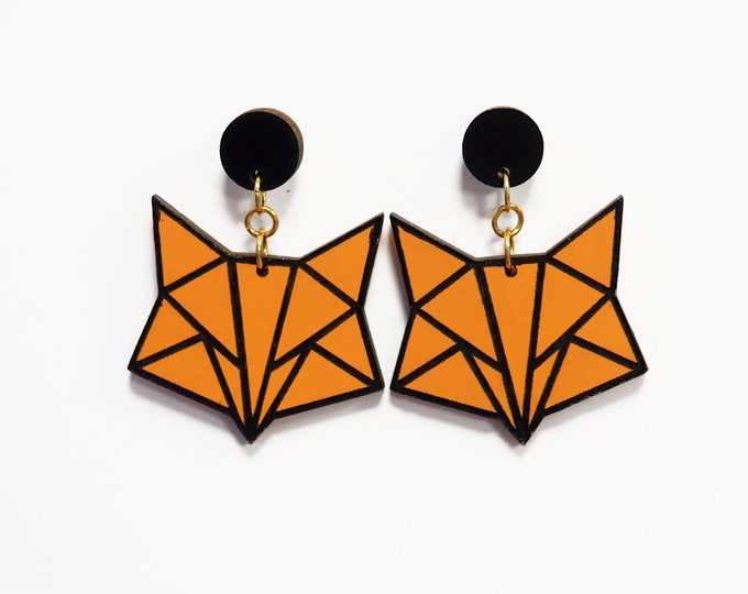 Origami Fox Drop Earrings, Fox Earrings, Fox Earrings, Wooden Earrings, Unique Elegant Earrings, ORG06