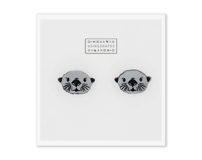 Otter Head Stud Earrings, Small Post Earrings, Otter Cute Face, Cute Animal, Animal Gift Idea, Gray Stud Earrings, Eco friendly