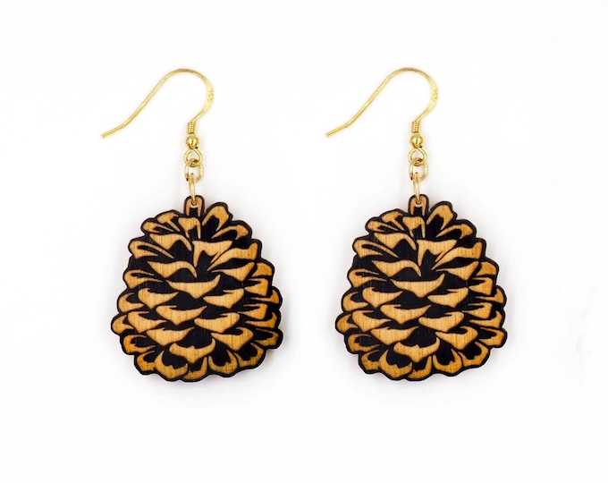 Pine Cone Drop Earrings, Forest Earrings, Pine Jewelry, Wooden Jewelry, Handmade Earrings, Nature Jewelry, Pine Cone Dungle Earrings,BK116