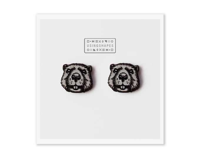 Beaver Stud Earrings in Wood, Tiny Beaver Earrings, Cute Beaver Studs, Beaver Earrings