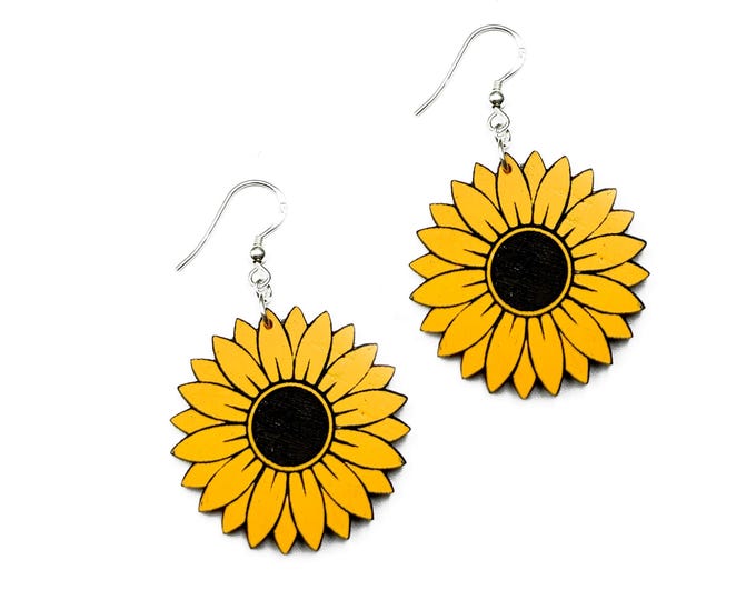 Sunflower Earrings Drop Earrings, Flowers Earrings, Flowers Jewelry, Wooden Jewelry, Handmade Earrings, Nature Jewelry, Dungle Earrings,YW09