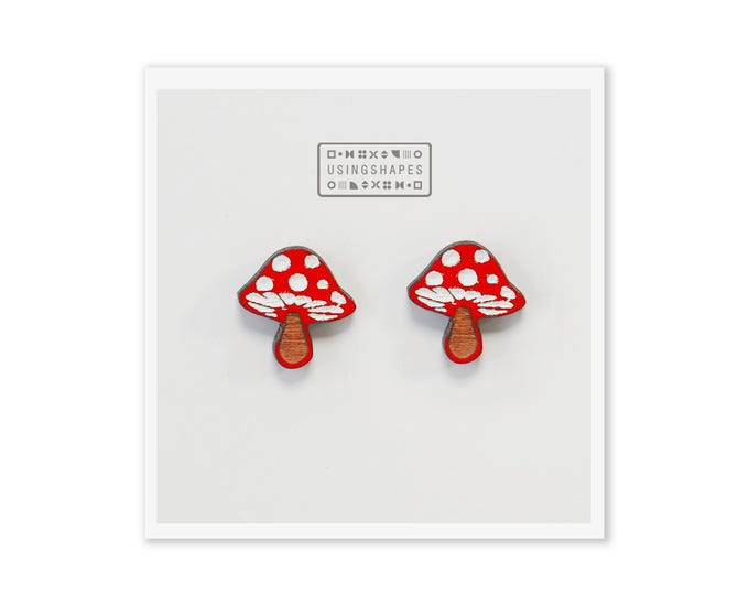 Red Mushroom Stud Earrings, Post Earrings, Mushroom Jewelry, Red and White Mushroom, Forest Mushroom Studs, Eco friendly
