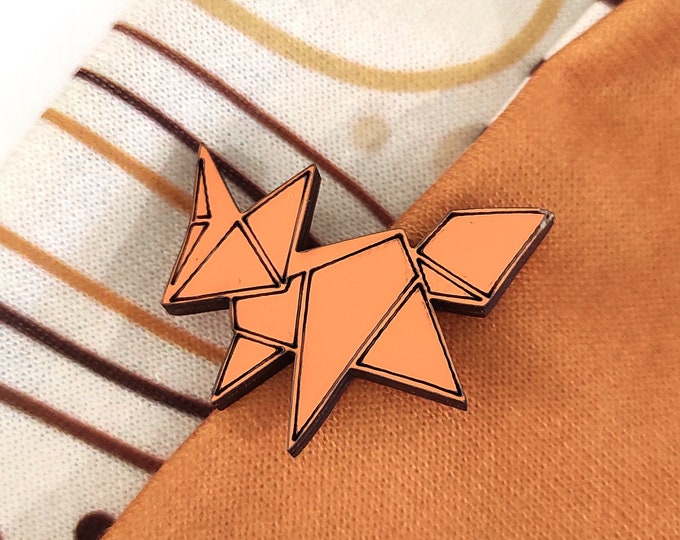 Origami Fox Pin, Fox Brooch, Orange Fox Brooch, Wooden Pin, Fox Magnet, Fridge Magnet