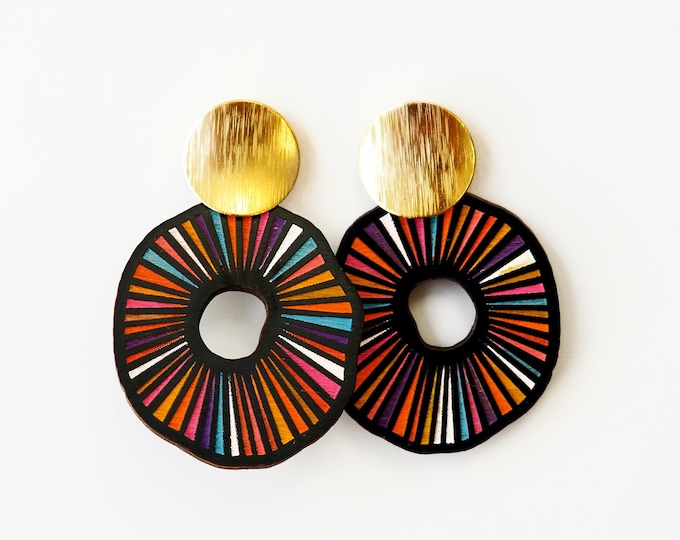 Colorful Round Earrings, Statement Earrings, Abstract Earrings, Ethnic Style , Funky Jewelry, Lightweight Earrings, Eco friendly