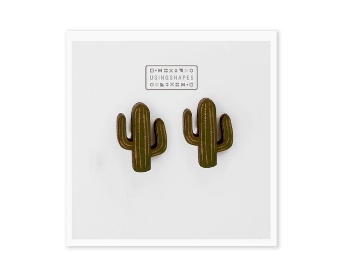 Green Cactus Earrings, Botanical Earrings, Wooden Earrings, Stud Earrings, Gift For Her, Desert Earrings