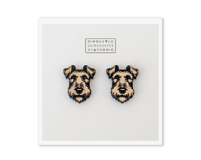 Airedale Terrier Dog Stud Earrings, Dog Stud Earrings, Dog Post Earrings, Wooden Earrings, Airedale Terrier Studs, Eco friendly