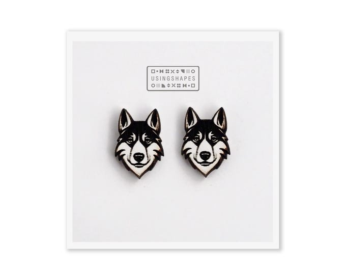 Siberian Husky Dog Stud Earrings, Husky Posts, Dog Post Earrings, Wooden Earrings, Pet Studs, Pet Earrings, Pet Jewelry, Eco friendly