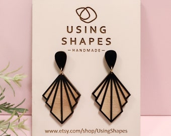 Pendientes geométricos de madera, pendientes colgantes, pendientes elegantes, regalo para ella, pendientes llamativos, BK125