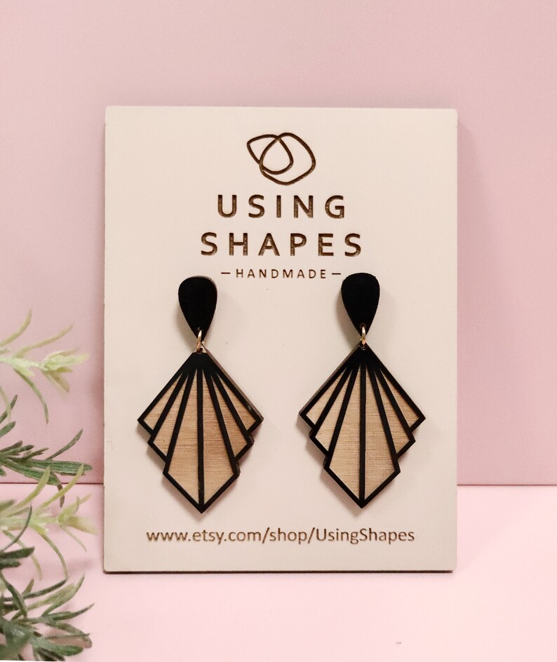 Geometrical Wooden Earrings, Drop Earrings, Elegant Earrings, Gift For Her, Statement Earrings,BK125 image 1