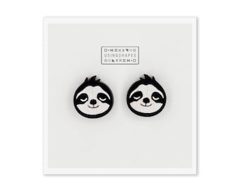 Sloth Stud Earrings, Cute Fun Quirky Sloth Jewellery, Gift for Her, Animal Lover, Nature Inspired, Wooden Stud Earrings, Eco friendly