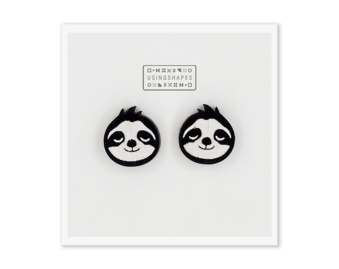 Sloth Stud Earrings, Cute Fun Quirky Sloth Jewellery, Gift for Her, Animal Lover, Nature Inspired, Wooden Stud Earrings, Eco friendly