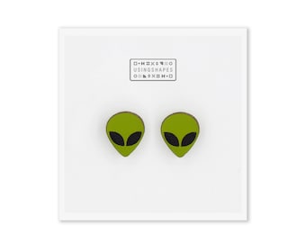Green Alien Stud Earrings, UFO Post earrings, Hypoallergenic