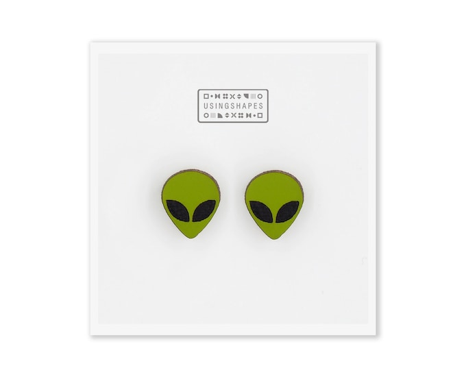 Green Alien Stud Earrings, Alien Stud Earrings, Area 51 Earrings, Alien Jewelry, Grunge Earrings 90s, UFO Jewelry, X-Files, Eco friendly